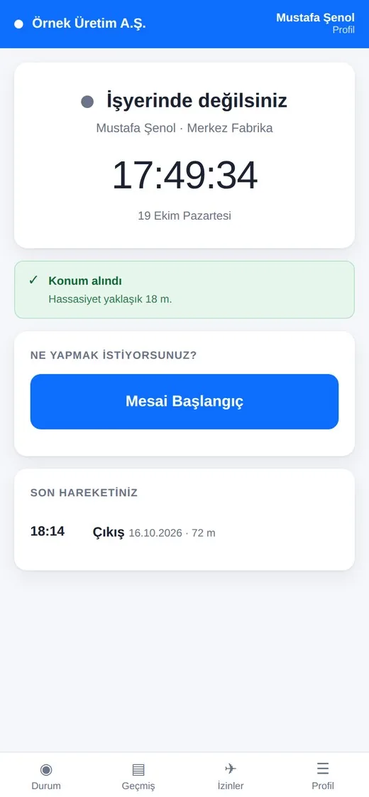 Konum doğrulandı, işlem seçilir