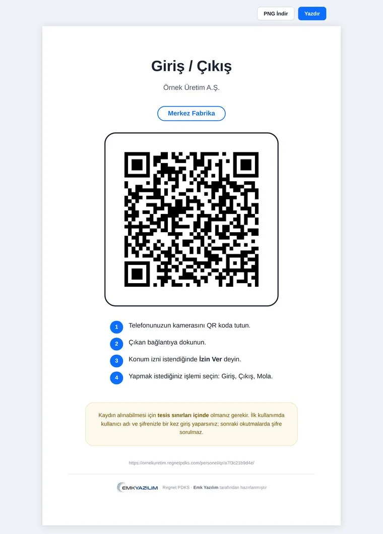 Kapıya asılan, yazdırılmaya hazır Regnet PDKS QR afişi